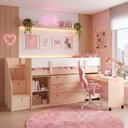 Ver imagem 1 de Cama Elevada com Escrivaninha, Armário e Cômoda MDF Artsy Casatema MadeiraOriginals Natural/Branco