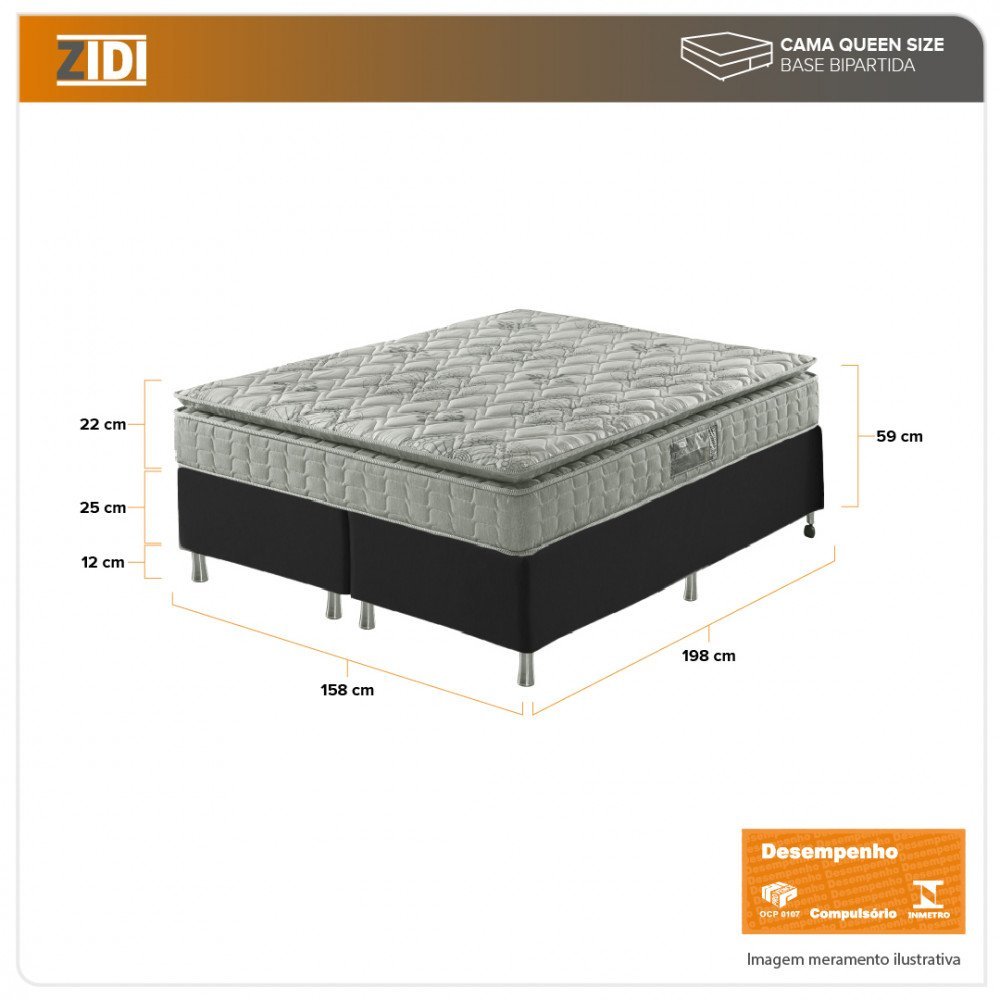 Cama Box Queen Preto + Colchão Ortopedico Espuma D33 Pillow Top Hanover One 158x198x59cm - 2