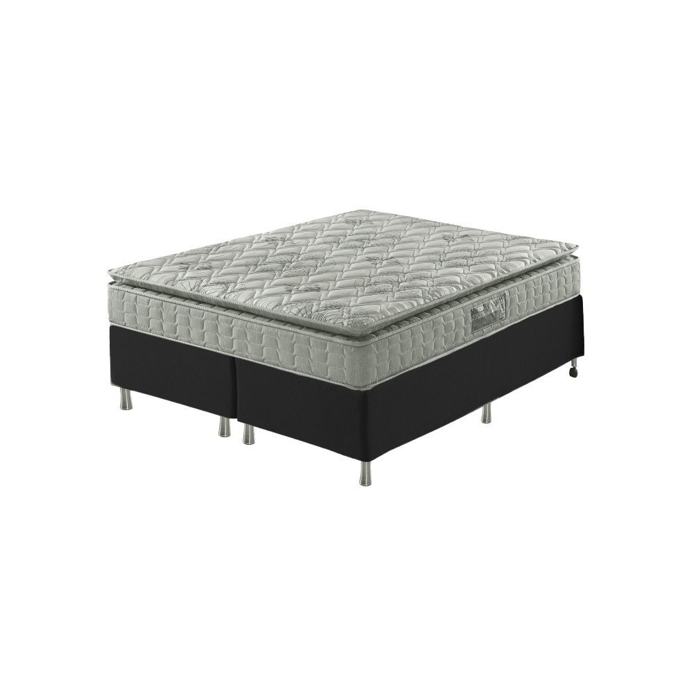 Cama Box Queen Preto + Colchão Ortopedico Espuma D33 Pillow Top Hanover One 158x198x59cm - 1