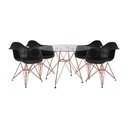 Ver imagem 1 de Conjunto Jantar Mesa Vidro Redonda 110cm com 4 Poltronas Pretas Ferro Cobre Preto
