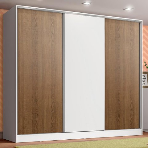 Guarda Roupa Infantil 100% Mdf Madesa Logan 3 Portas de Correr - Branco/rustic/branco
