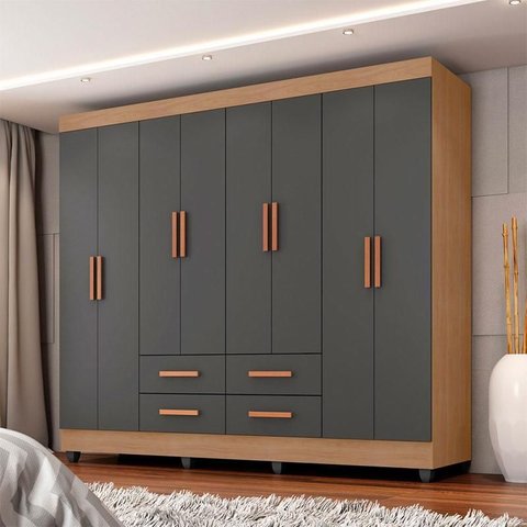 Guarda Roupa Casal Ambiente Porto 8 Portas Nature Cinza – Móveis Leão