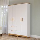 Ver imagem 1 de Guarda-Roupa Infantil 100% MDF 4 Portas e 2 Gavetas 129cm Multimóveis Crper-GRP134 Branco/Madeirado