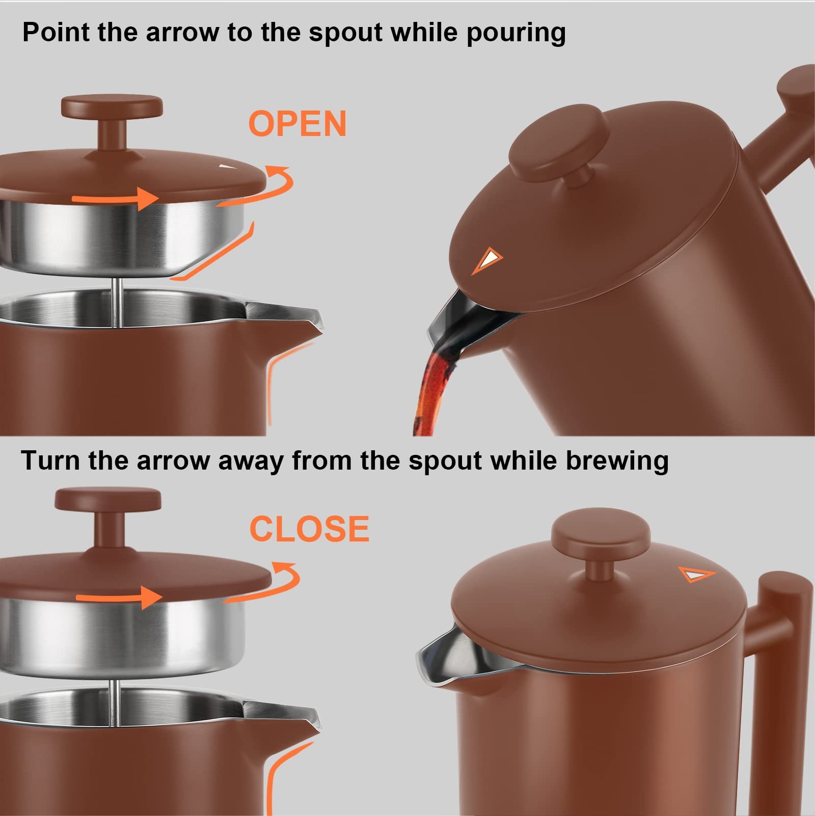 Secura Cafeteira French Press de Aço Inoxidável 1 Litro com 2 Telas Extras - 6