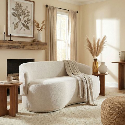 Namoradeira Decorativa Sala Estar Orgânica Beatriz Boucle Bege  - Montanaris Decor