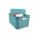 Ver imagem 1 de Cesto Caixa Organizadora Rattan de Plástico Resistente Médio Com Tampa Capacidade 8 Litros:Verde