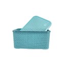 Ver imagem 4 de Cesto Caixa Organizadora Rattan de Plástico Resistente Médio Com Tampa Capacidade 8 Litros:Verde