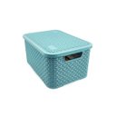 Ver imagem 3 de Cesto Caixa Organizadora Rattan de Plástico Resistente Médio Com Tampa Capacidade 8 Litros:Verde