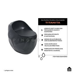 Vaso Sanitário Monobloco Caixa Acoplada Titanita Pingoo.casa - Preto - 2