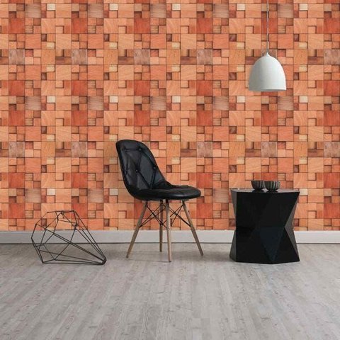 Papel de Parede Adesivo Madeira Quadriculado Sala Resistente a Água
