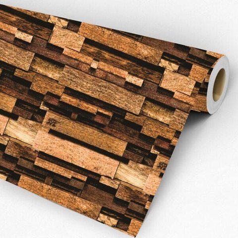 Papel de Parede Adesivo Madeira Quadriculado Sala Resistente a Água