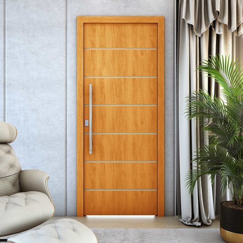 Folha de Porta Decorativa Frisada R50VL 210x90cm Pintura UV:Cerejeira