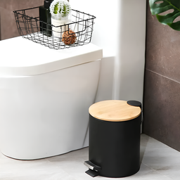 Lixeira com Pedal Preta Aço Inox 5 Litros com Tampa de Bambu Estilo Moderno para Qualquer Ambiente - 7
