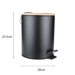 Lixeira com Pedal Preta Aço Inox 5 Litros com Tampa de Bambu Estilo Moderno para Qualquer Ambiente - 3