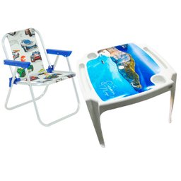 Kit Mesinha Branca com Porta Copo + Cadeira Praia Infantil - 1