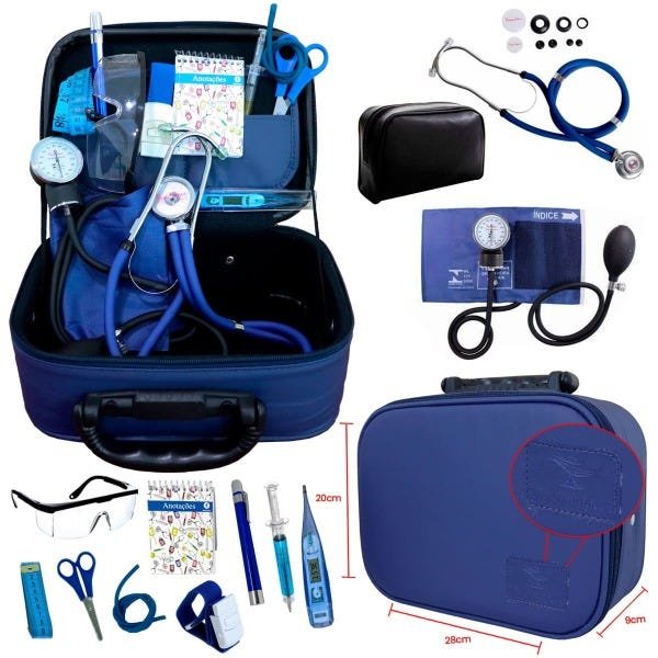 Kit Enfermagem Aparelho de Pressão Com Maleta Acadêmica e Acessórios - Azul Marinho - 1