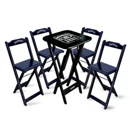 Mesa Bistrô Dobrável Jack Daniel's com 4 Banquetas de Madeira para Bares e Restaurantes Preta - 1