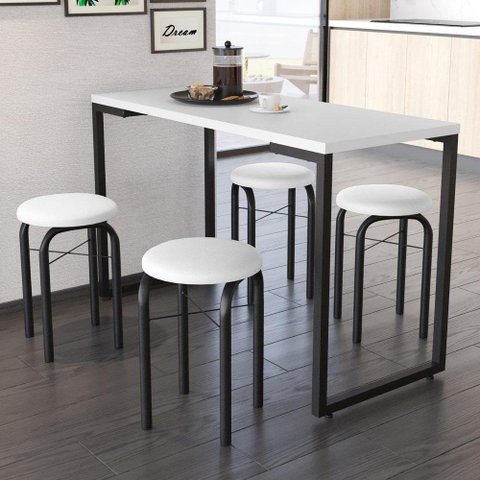 Conjunto Mesa De Cozinha 120cm 4 Banquetas