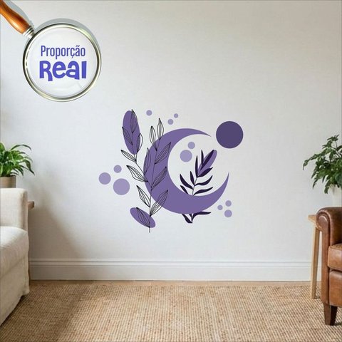 Adesivo Floral Boho Roxo Estilo Nórdico 60x51 Minimalista Mod.05