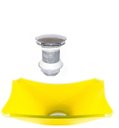 Ver imagem 1 de CUBA DE VIDRO RETANGULAR CHANFRADA 37CM AMARELO + VÁLVULA CLICK