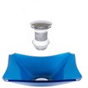 Ver imagem 1 de CUBA DE VIDRO RETANGULAR CHANFRADA 37CM AZUL ESCURO + VÁLVULA CLICK