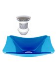 Ver imagem 1 de CUBA DE VIDRO RETANGULAR CHANFRADA 37CM AZUL CLARO + VÁLVULA CLICK