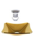 Ver imagem 1 de CUBA DE VIDRO RETANGULAR CHANFRADA 37CM DOURADO REAL + VÁLVULA CLICK
