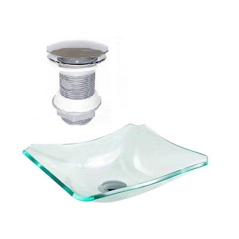 CUBA DE VIDRO RETANGULAR CHANFRADA 37CM JATEADA + VÁLVULA CLICK