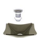 Ver imagem 1 de CUBA DE VIDRO RETANGULAR CHANFRADA 37CM OURO ENVELHECIDO + VÁLVULA CLICK