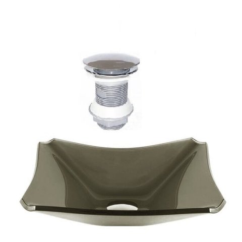 CUBA DE VIDRO RETANGULAR CHANFRADA 37CM OURO ENVELHECIDO + VÁLVULA CLICK