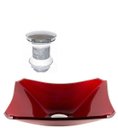 Ver imagem 1 de CUBA DE VIDRO RETANGULAR CHANFRADA 37CM VERMELHO CEREJA + VÁLVULA CLICK