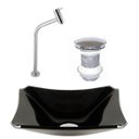 Ver imagem 1 de CUBA DE VIDRO RETANGULAR CHANFRADA 37CM PRETO + VÁLVULA CLICK + TORNEIRA