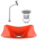Ver imagem 1 de CUBA DE VIDRO RETANGULAR CHANFRADA 37CM VERMELHO FERRARI + VÁLVULA CLICK + TORNEIRA
