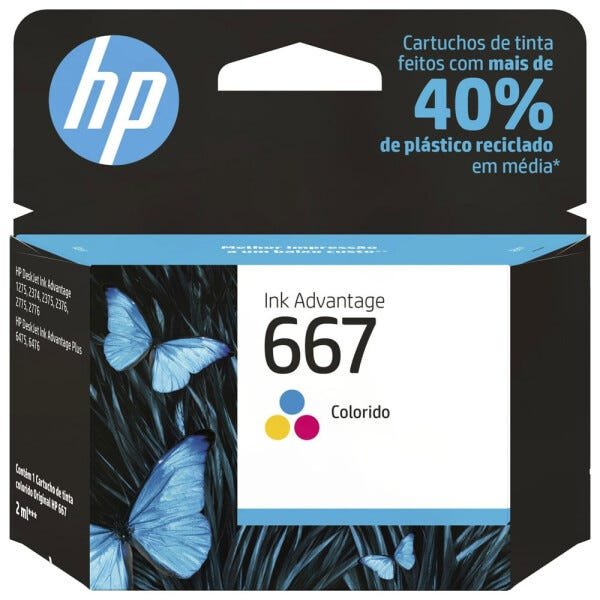 Cartucho de Tinta HP Colorido 667 100 Páginas - 1