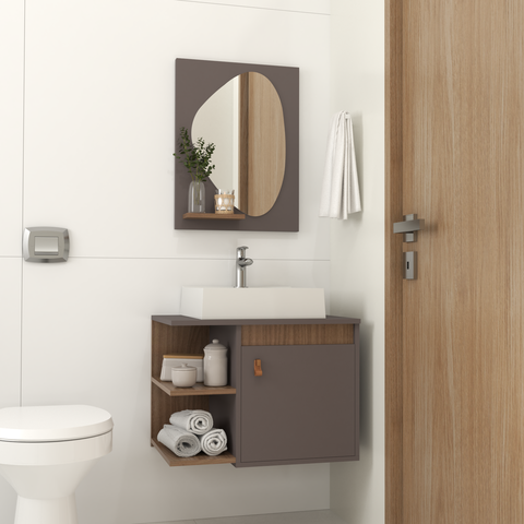 Conjunto Gabinete de Banheiro Suspenso Nuance 60 Cm