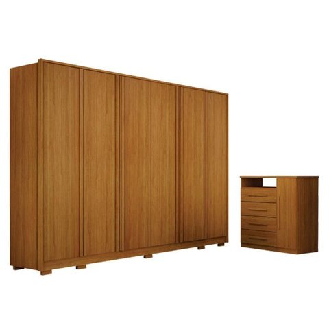 Guarda Roupa Casal Ares 6 Portas Cinamomo com Cômoda Diamante 4 Gavetas 1 Porta Cinamomo – Leifer