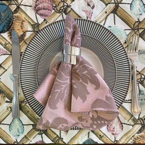 Kit 10 Guardanapo em Jacquard Rosa Retrô 40x40cm