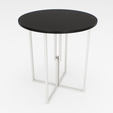 Mesa Redonda Industrial 80cm Branca Tampo Madeira Preto