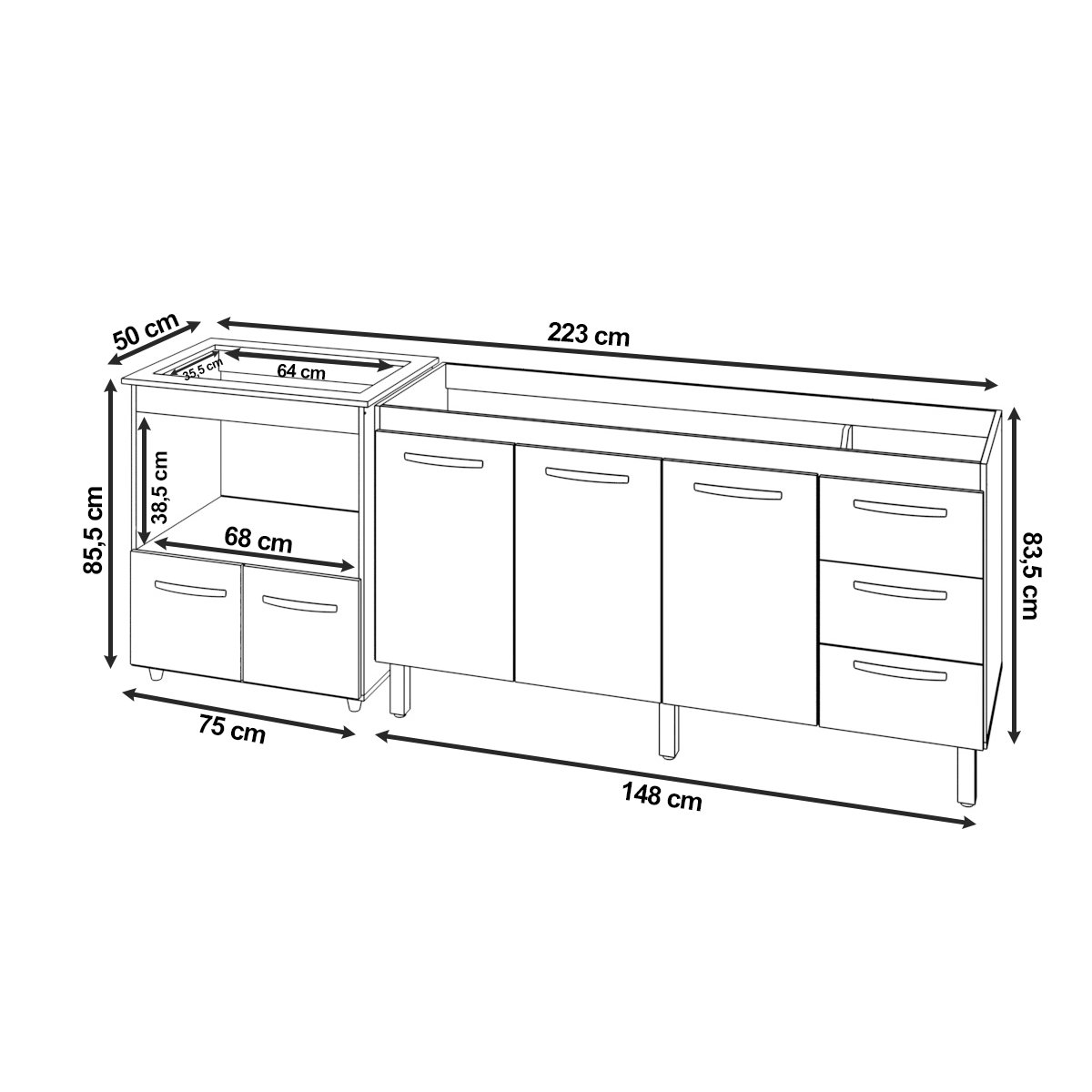 Cozinha Balcão Armário Gabinete de Pia 150 Cm Deise e Balcão Evelyn para Fogão Cooktop 5 Bocas Savan - 6