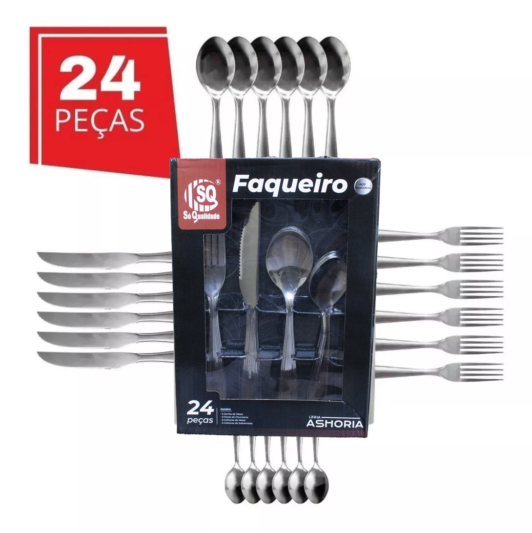 Faqueiro Jogo de Talheres Aço Inox Conjunto 24 Peças Premium - 5