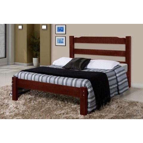 Cama Casal Veneza de Madeira Maciça Tauari - Cor Mogno