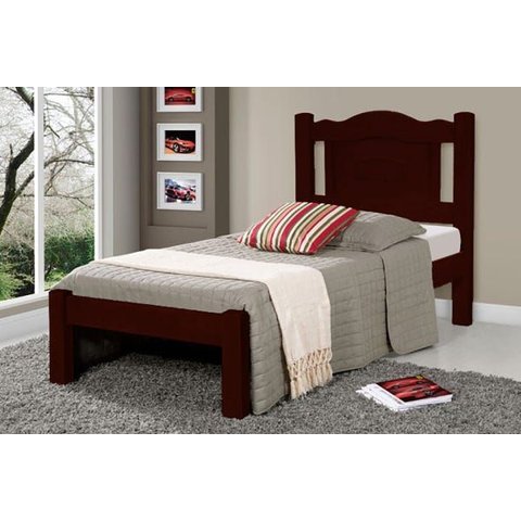 Cama Solteiro Paris de Madeira Maciça Tauari - Cor Mogno