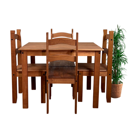 Jogo Mesa Jantar com 4 Cadeiras Madeira Vintage Chocolate Cozinha Clássico Retrô Compacta Reforçada