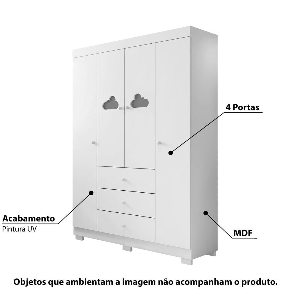 Guarda Roupa Infantil Ane com 4 Portas - Branco - 2