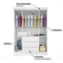 Guarda Roupa Infantil Ane com 4 Portas - Branco - 3