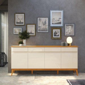 Buffet / Balcão / Bancada / Aparador MAG Retrô 1.90m 4 gavetas + 4 portas com Pés em Madeira Maciça 