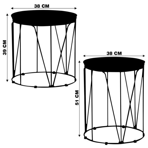 Conjunto de Mesas de Canto Rionegro 51cm e Solimões 39cm Bases Pretas - Gran Belo - 2