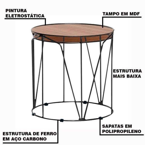 Conjunto de Mesas de Canto Rionegro 51cm e Solimões 39cm Bases Pretas - Gran Belo - 4