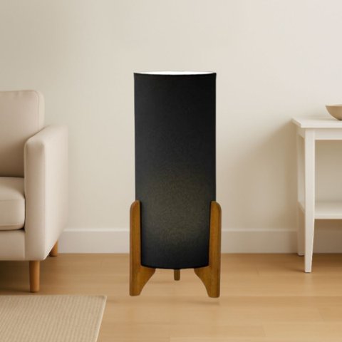 Luminária de Chão Vitória Pés de Madeira Cúpula em Tecido:preto