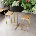 Ver imagem 1 de Jogo Mesa Alta Bistrô Redonda Preta 2 Banquetas Pinus Confort Industrial Dourado Don Castro Decor In